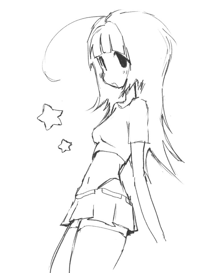 a drawing of a girl with stars on her chest and skirt, in black and white