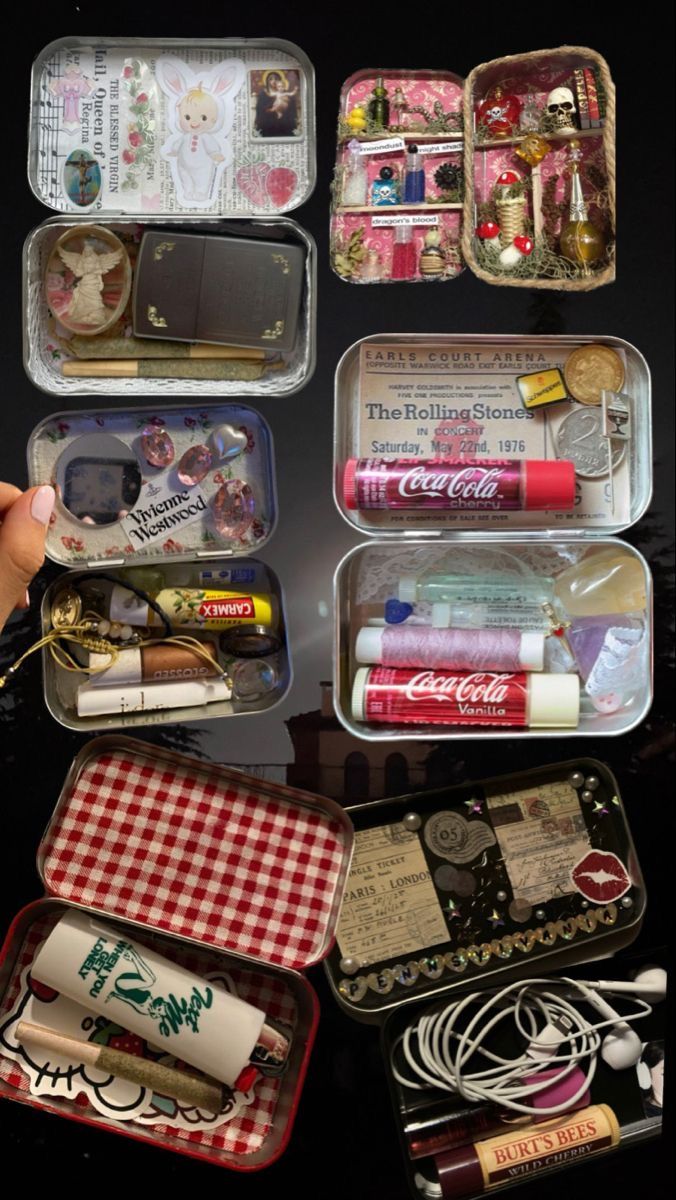 an assortment of various items are displayed in plastic containers