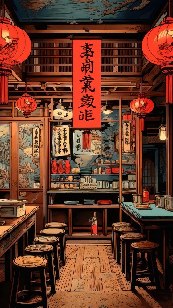 Traditional japanese restaurant text wood bar. | premium image by rawpixel.com Japanese Themed Restaurant, Ramen Bar Design, Pho Restaurant Design, Japanese Speakeasy, Ramen Shop Design, Japanese Festival Food, Old Japanese Aesthetic, Japanese Cafe Aesthetic, Japanese Bar Design