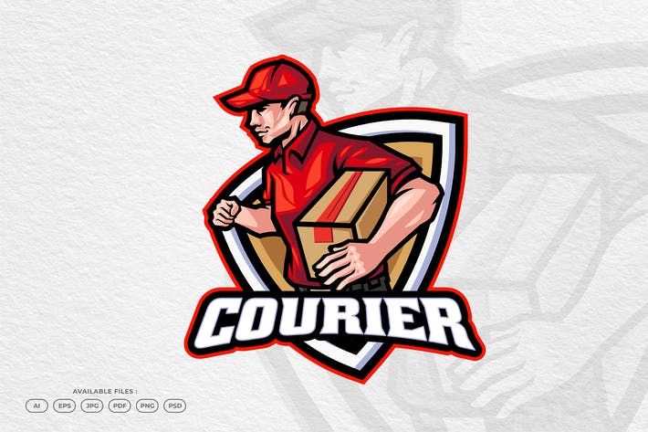 a man with a box in his hands logo for courier