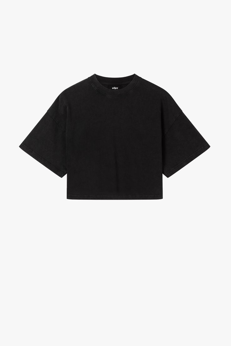 A Cropped Oversized T-Shirt with Ribbed Neck. Crafted From 100% 240Gsm Organic Cotton. Black Crop T Shirt, Sporty Tops With Ribbed Neckline For Streetwear, Streetwear Tops With Ribbed Neckline And Short Sleeves, Basic Tops With Ribbed Neckline For Streetwear, Solid Color Boxy Fit Tops For Streetwear, Short Sleeve Tops With Ribbed Neckline For Streetwear, Short Sleeve Streetwear Tops With Ribbed Neckline, Urban Black Drop Shoulder Tops, Urban Style Black Drop Shoulder Top