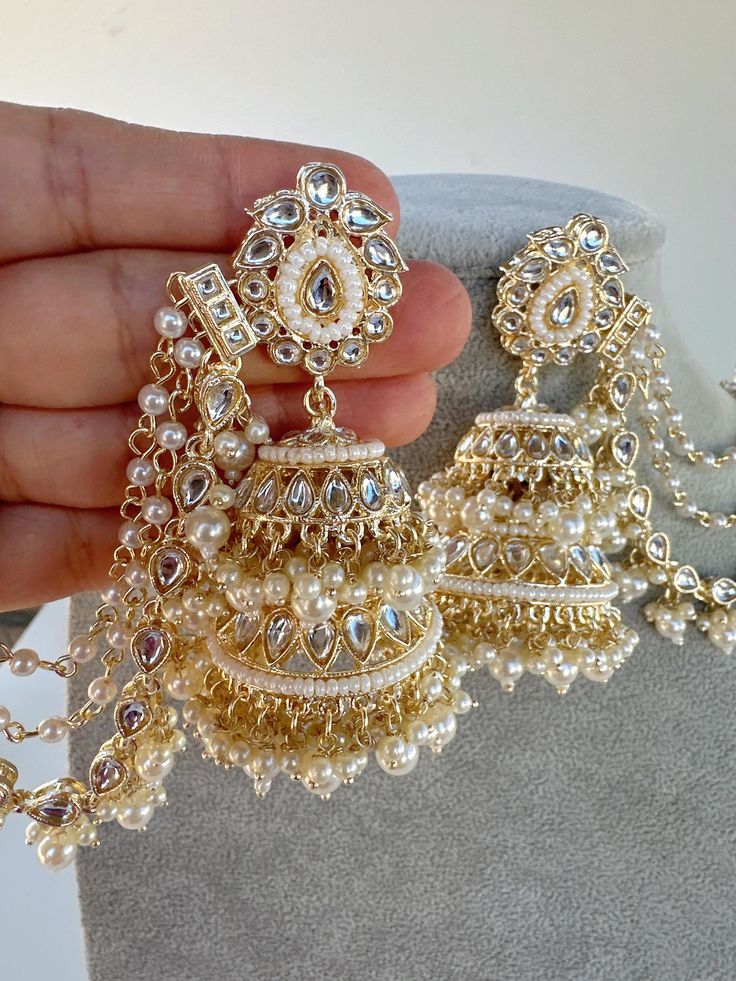 Height = 3.50 inches Kundan Jhumka  Indian wedding Polki Jhumka/Multi Jhumka/Indian Jewelry/Pakistani/Punjabi/Indian/Statement earring/Bridal earring/ Arrives in gift box. Punjabi Bridal Jewelry Wedding Bride, Luxury Chandbali Bridal Earrings For Festivals, Luxury Meenakari Chandelier Earrings For Reception, Cheap Bollywood Jhumkas For Festivals, Luxury Chandbali Bridal Earrings With Matching Set, Luxury White Bollywood Chandbalis, Luxury Kundan Chandbali Earrings, Luxury Festive Chandbali Earrings, Luxury Ornate Jhumkas For Festive Occasions