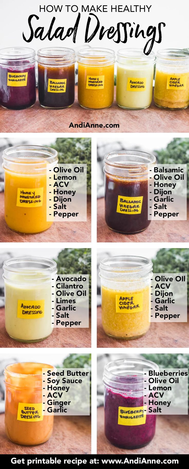 how to make healthy salad dressings in mason jars with instructions for the recipe and ingredients