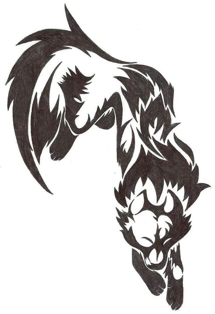 a black and white drawing of a wolf's head