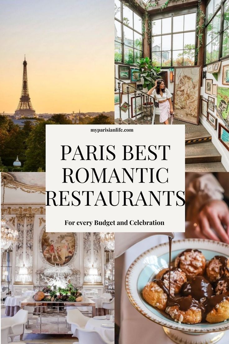 paris's best romantic restaurants for every budget and celebration, with the eiffel tower in the background