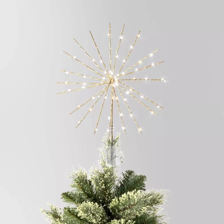 a small christmas tree with lights on top