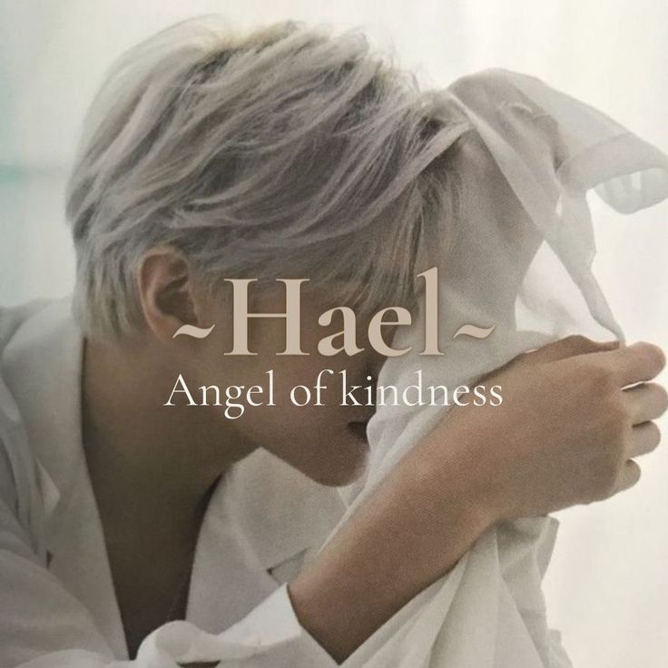 an image of a person with white hair and the words hael angel of kindness