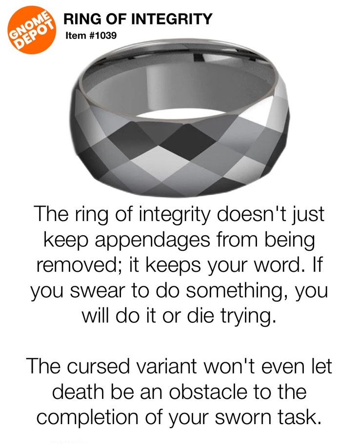 a ring with an interesting message on it that reads, the ring of intent doesn't just keep appendages from being removed