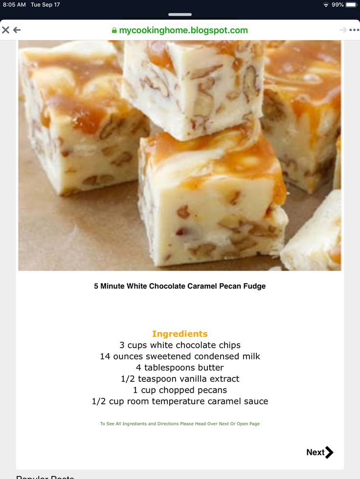 the recipe for white chocolate caramel fudge is shown on an iphone screen, and it