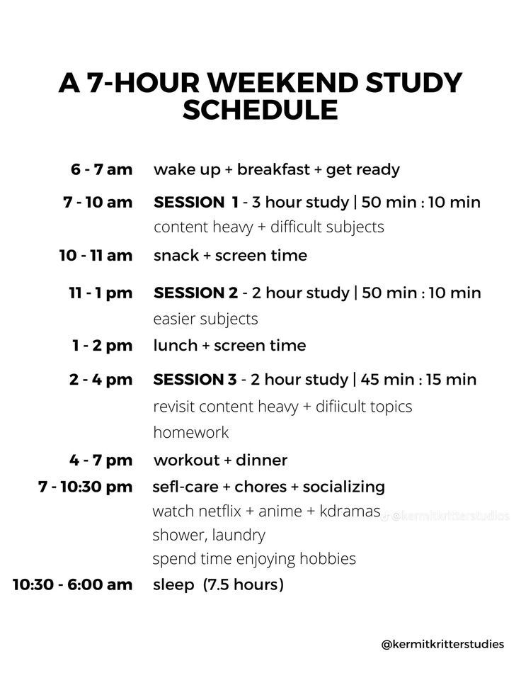 a flyer for a 7 - hour weekend study schedule