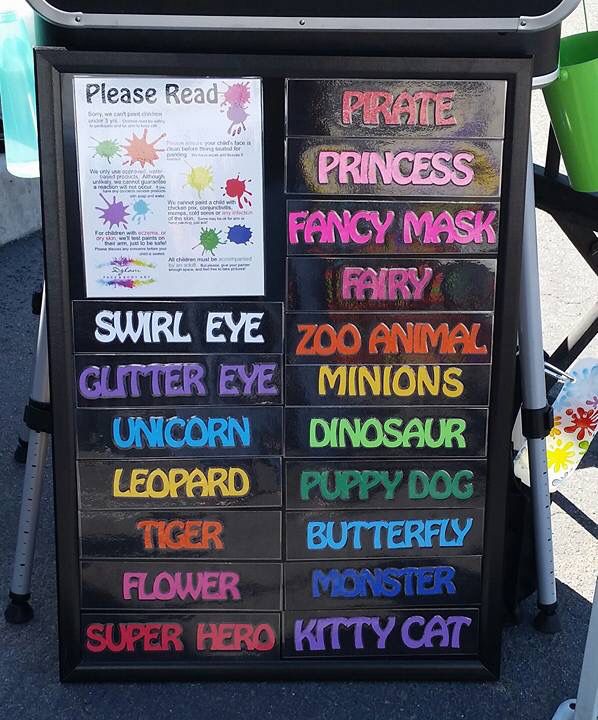 Face Paint Price Board, Face Paint Signage, Face Paint Choice Board, Face Painting Booth Set Up, Face Paint Board, Face Painting Menu Board, Diy Facepainting, Face Painting Booth, Kids Face Painting Easy