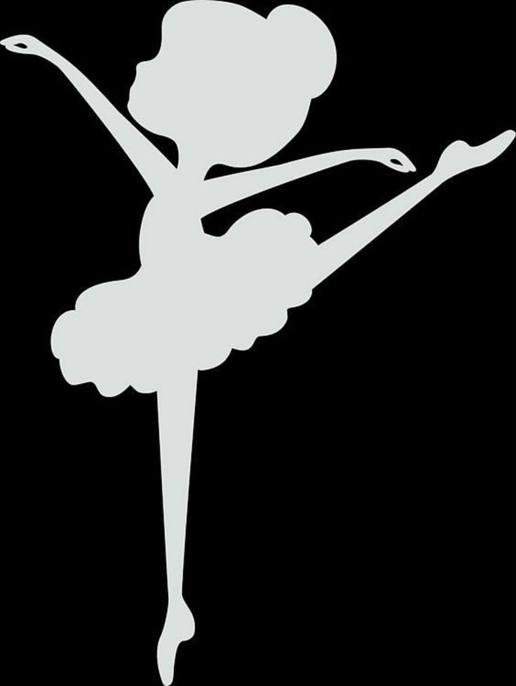 the silhouette of a ballerina in white on a black background