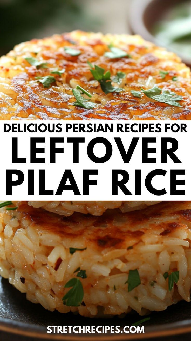 delicious persian recipe for leftover pilaf rice on a plate with text overlay