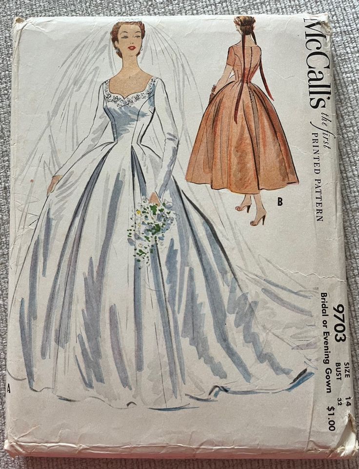 Retro Wedding Dress With Sweetheart Neckline, Sew A Wedding Dress, Vintage Wedding Dress Sewing Patterns, 1950 Wedding Dress, 1950's Wedding Dress, Formal Dress Pattern, Wedding Dress Sewing Pattern, Vintage Sleeves, Vintage Wedding Dress Pattern