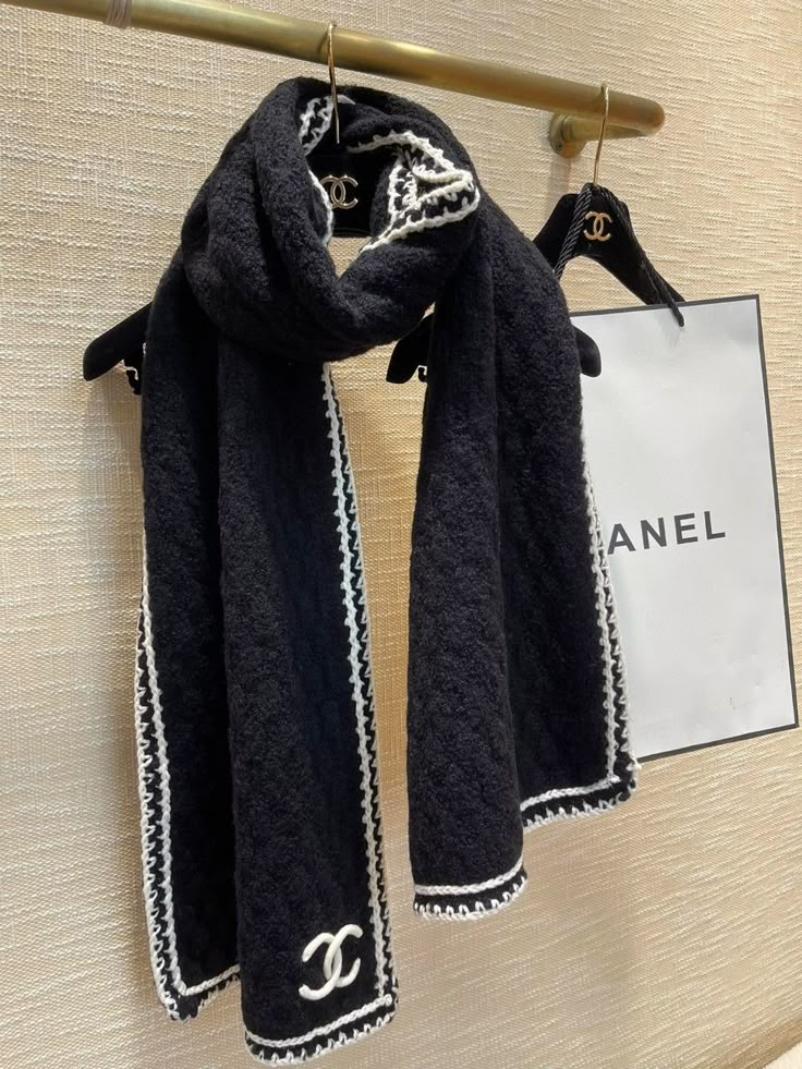 Chanel Scarves, Trendy Watches Women, Chanel Silk Scarf, Chanel Winter Scarf, Gucci Luxury Winter Scarf, Lv Scarf, Crochet Mens Scarf, Chanel Scarf, Luxury Hats