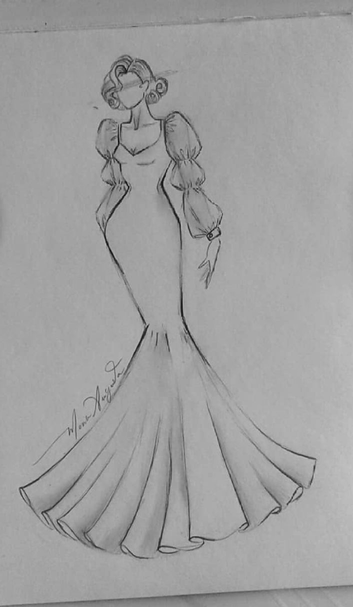 a drawing of a woman in a dress