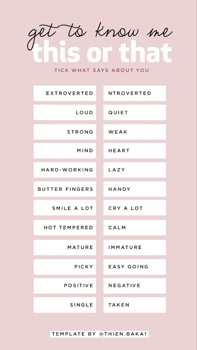 a pink poster with the words get to know me, this or that and other things