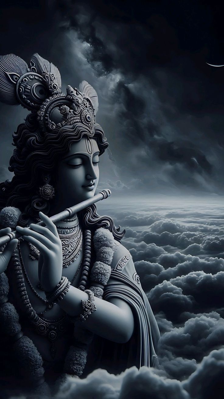 an image of a woman playing flute in the clouds