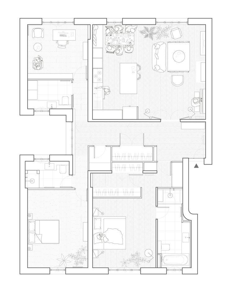 the floor plan for an apartment with two bedroom, one bathroom and another living room