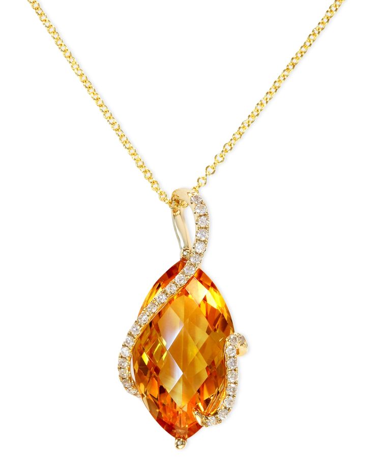 Make every day bright and beautiful with this sunshine-inspired pendant from Gemma by Effy. Crafted from 14k gold, it highlights a marquise-cut citrine (8-1/2 ct. t.w.) wrapped in swirls of round-cut diamonds (1/8 ct. t.w.). Approximate length: 18 inches. Approximate drop: 1 inch x 1/5 inch. True Spring, Citrine Jewelry, Gold Pendant Jewelry, Citrine Necklace, Bright Spring, Gold Diamond Necklace, Warm Spring, 14k Gold Necklace, Effy Jewelry