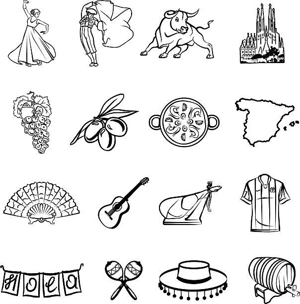 black and white drawing of different items from around the world