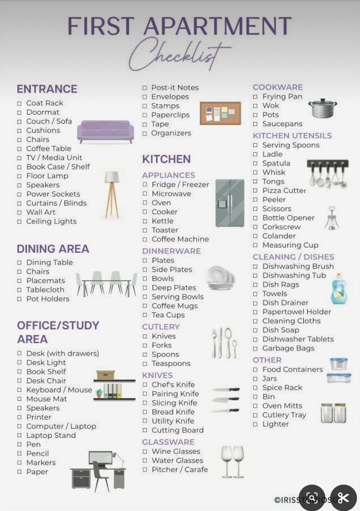 the first apartment checklist is shown in purple