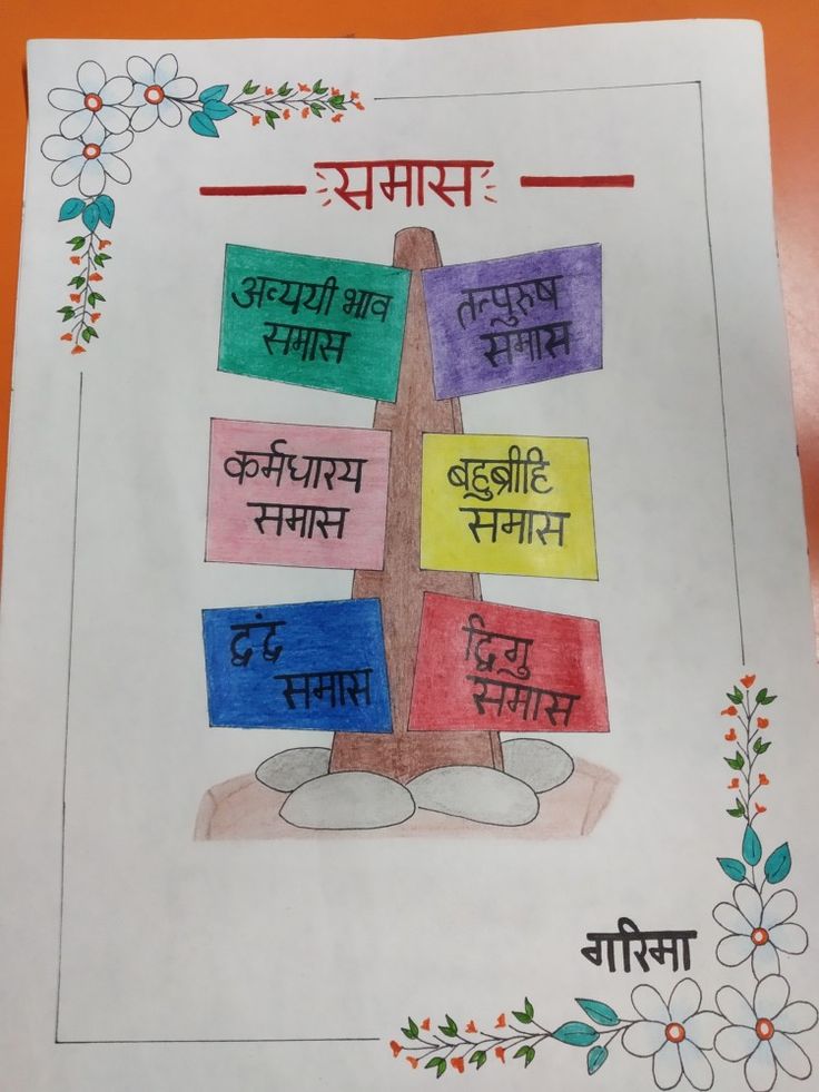 a poster with the names of different languages on it and flowers in front of it