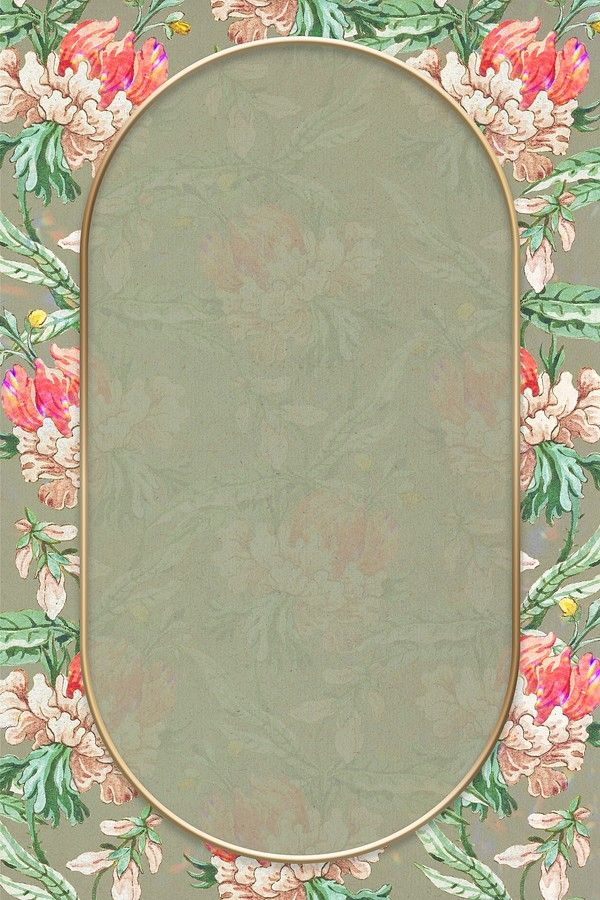 an ornate frame with pink flowers and green leaves on a beige wallpapered background