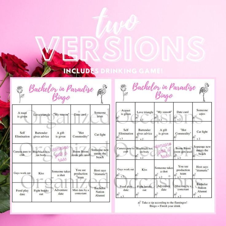 two versions of the bachelor party game with roses on pink background and text that says bachelor party