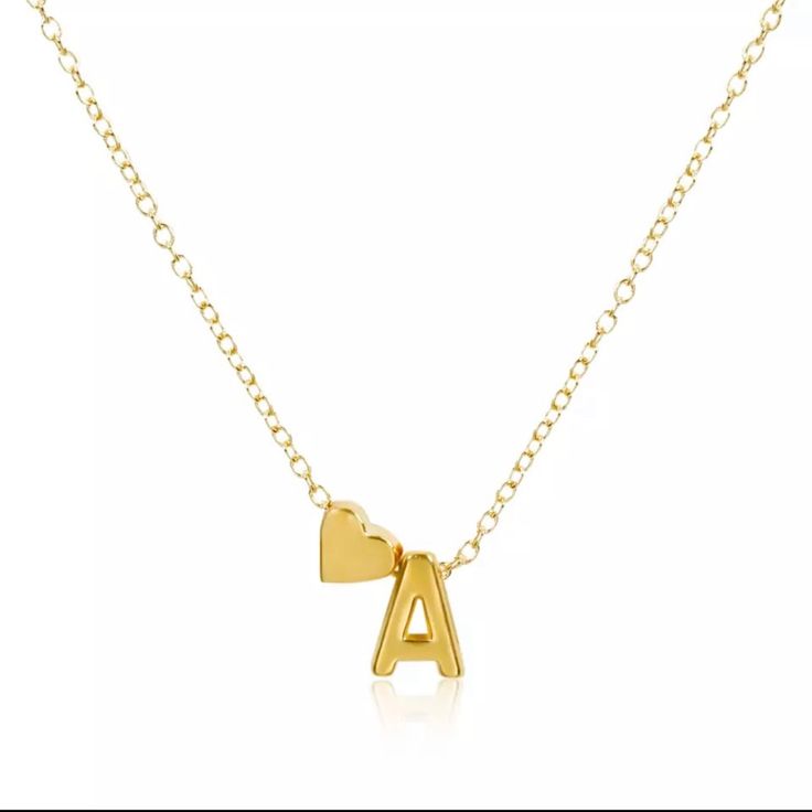 Letter A With Heart Necklace In Gold Color, Excellent Quality Luxury Jewelry Dainty Initial Necklace, Name Necklace Gold, Sunflower Pendant, Ceramic Necklace, Initial Name, Tiny Heart, Letter A, Jewelry Choker, Elegant Necklaces