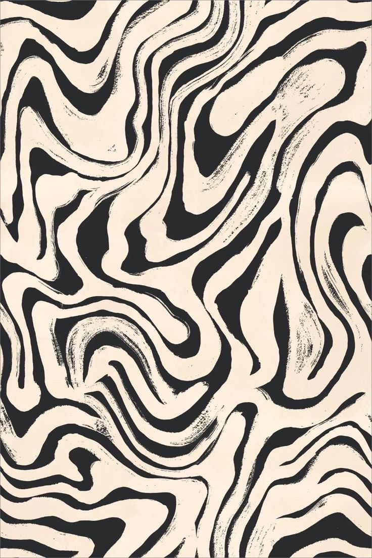 an abstract black and white painting with wavy lines