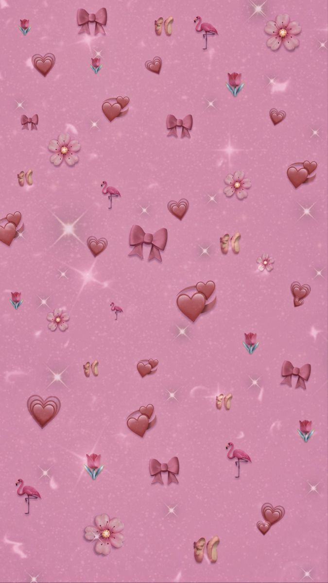 pink hearts and bows on a pink background