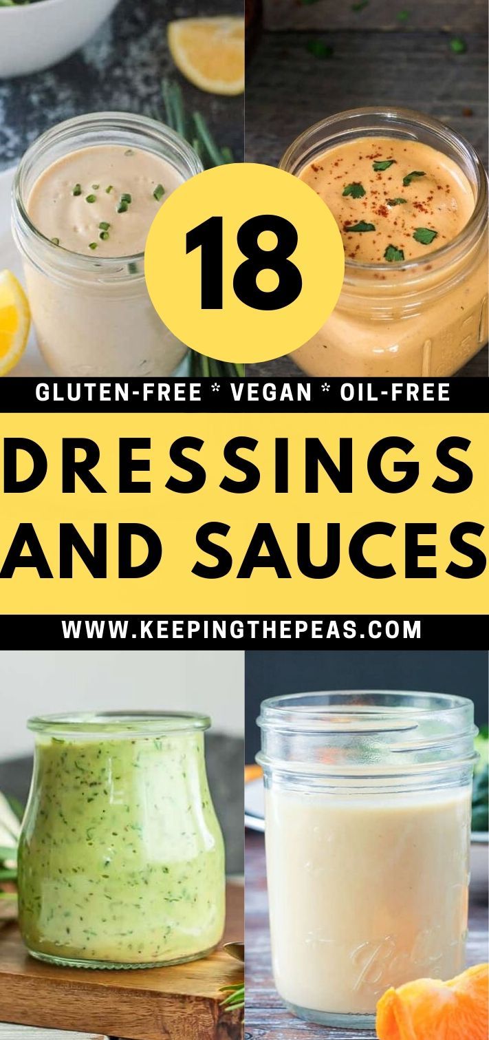 A collection of the top 18 gluten free salad dressing and sauce recipes that are also vegan and oil-free! Best Vegan Salads, Gluten Free Salad Dressing, Gluten Free Salad, Gluten Free Dressing, Vegan Salad Dressing Recipes, Dairy Free Ranch Dressing, Calorie Dense Foods, Vegan Spread, Tzatziki Recipes