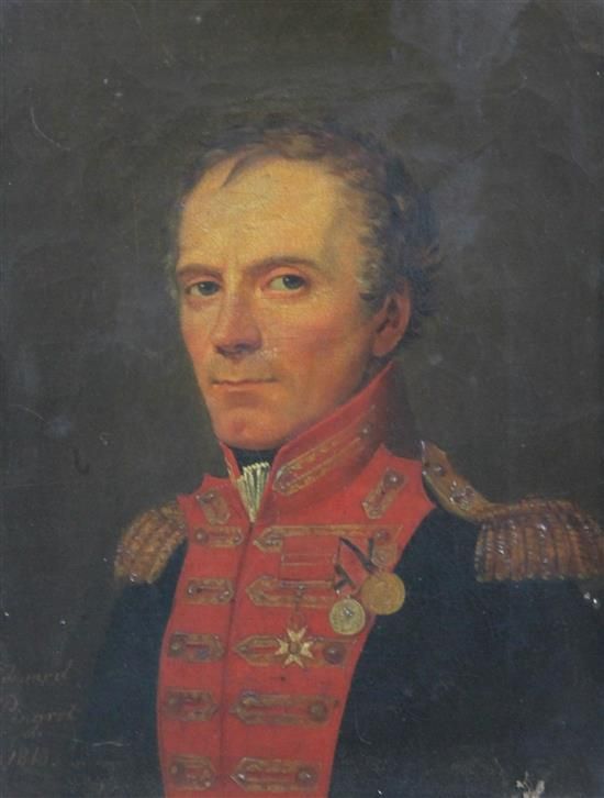 an old painting of a man in uniform