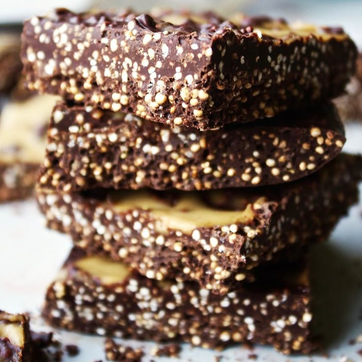 a stack of chocolate and peanut butter bars