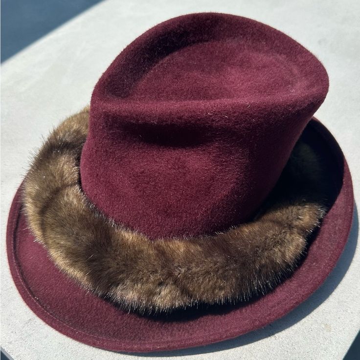 Eggplant Velvet With Faux Fur Wrapped Around Top. Excellent Condition. Worn Once And Kept In A Hat Box Since. Wrap Around Top, Philip Treacy, Faux Fur Wrap, Velvet Hat, Hat Box, Accessories Vintage, Vintage Accessories, Eggplant, Color Purple