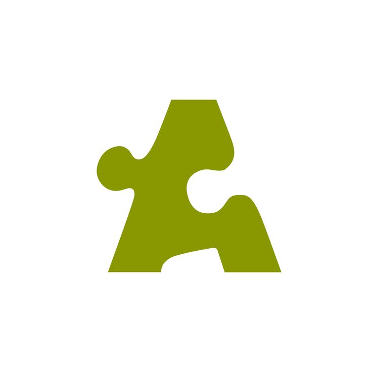 the letter a is made up of pieces of green puzzles on a white background