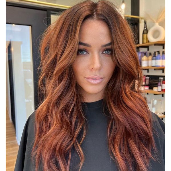 Brown Hair To Auburn Before And After, Popular Hair For 2023, Chestnut Red Hair With Highlights, Copper Fall Hair Color, Trendy Red Hair 2023, Cowgirl Copper Hair Dark Roots, Auburn Hair With Green Eyes, Smudge Root Red Hair, Cowboy Copper Hair Color Brunette