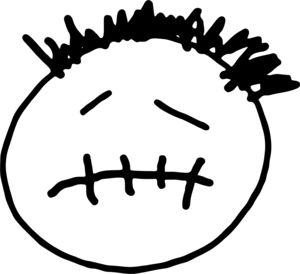 a black and white drawing of a ball with spikes on it's head is shown