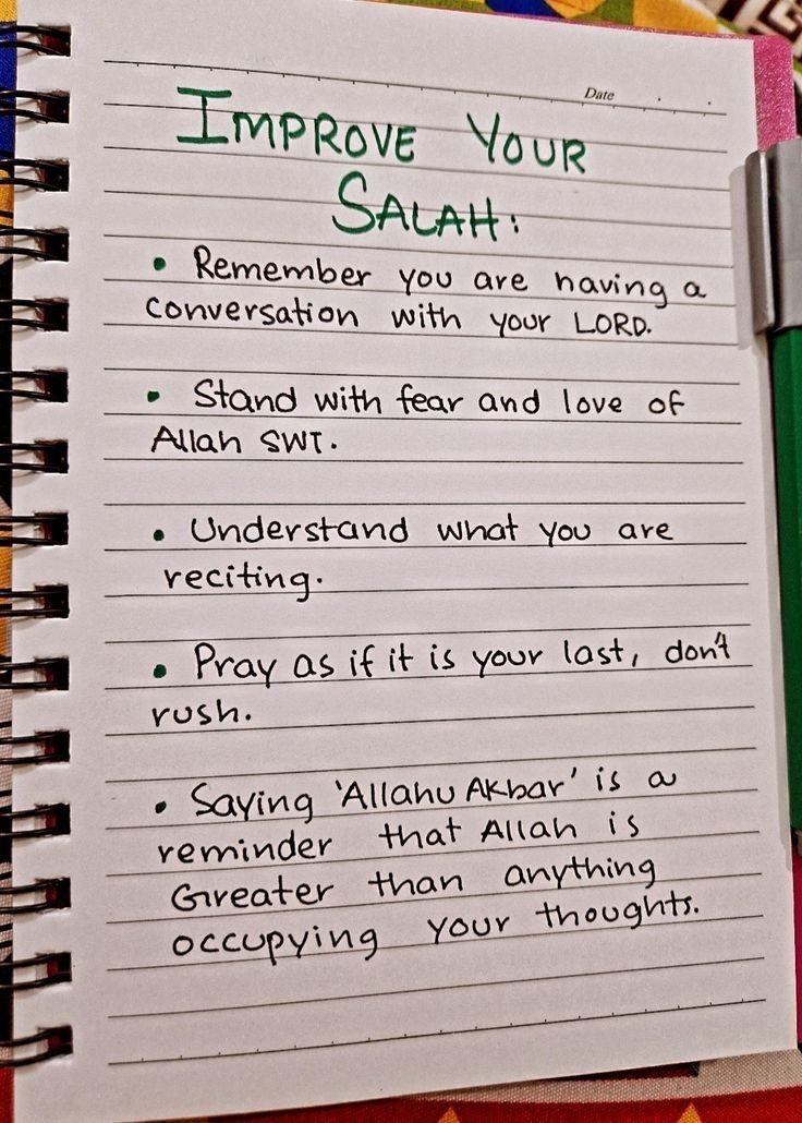 a notepad with writing on it that says improve your salah