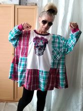 Mens Shirt Refashion Dress, Kids Plaid Shirt, Umgestaltete Shirts, Shirt Transformation, Oversized Tunic Dress, Turquoise Shirt, Cotton Tunic Dress, Plaid Shirt Dress, Cute Skull