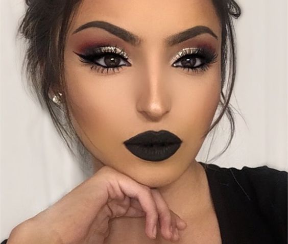 Prom Makeup Looks, Black Lipstick, Beauty Make-up, Makijaż Smokey Eye, Dark Makeup, Full Face Makeup, Without Makeup, Flawless Makeup, Smokey Eye Makeup