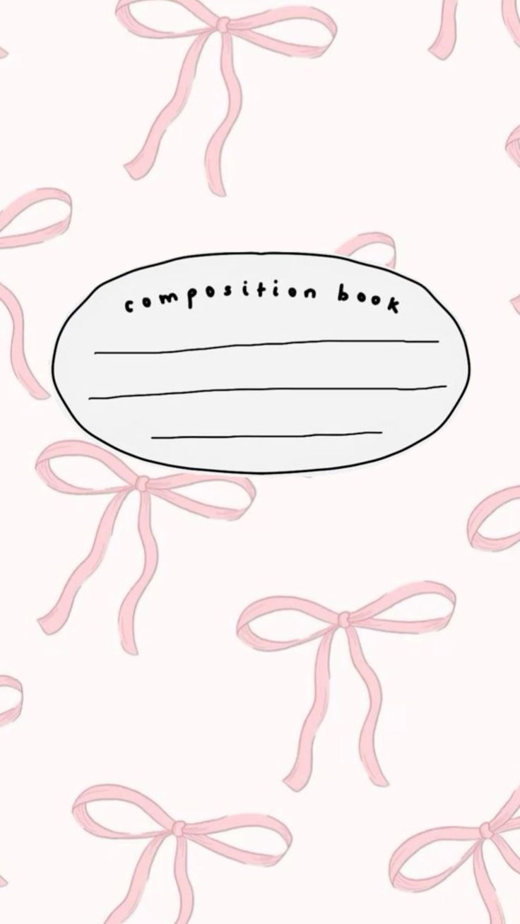 a pink ribbon with the words composition box written on it in black and white ink