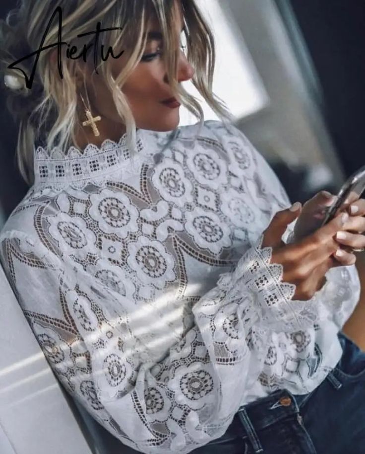 Sexy lace blouse white fashion full sleeve blusa feminina ladies tops vintage sexy lace shirt vetidos mujer spring new Aiertu White Lace Blouse, Ladies Tops, Blouse White, Lace Shirt, White Fashion, Lace Blouse, Full Sleeve, Vintage Tops, Black Long Sleeve