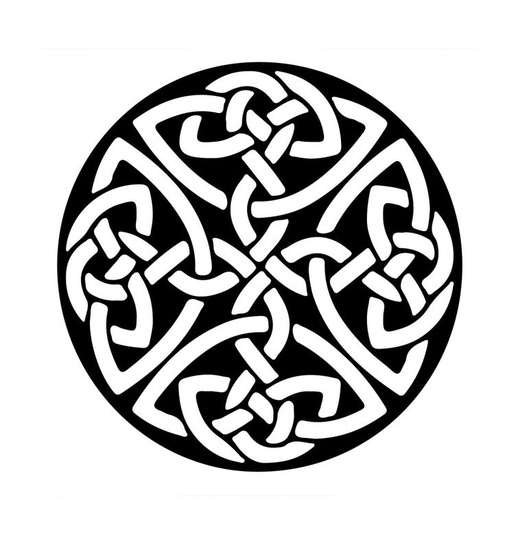 a black and white drawing of a celtic knot in the center of a circular design