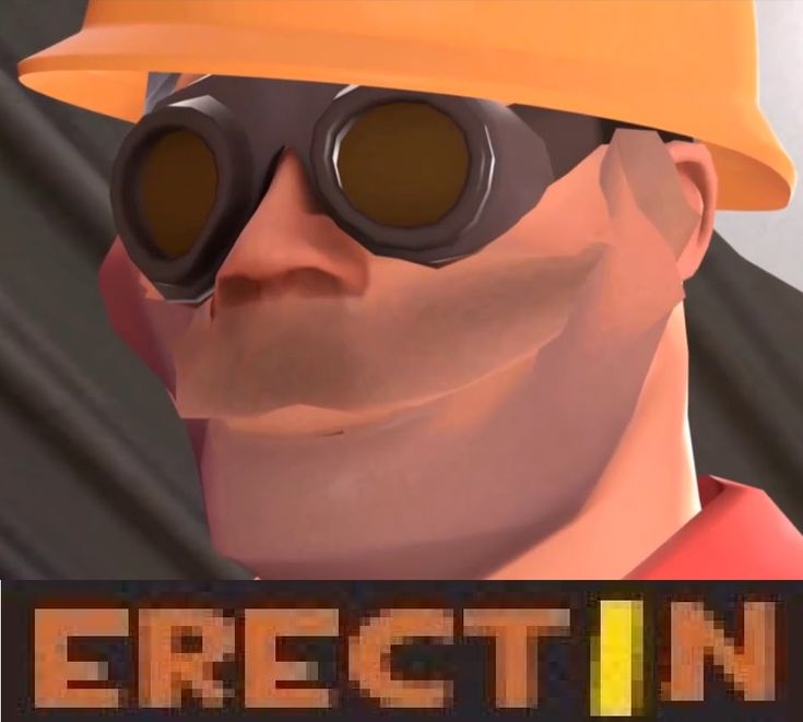 an animated man wearing a hard hat and glasses with the words erectin in front of him