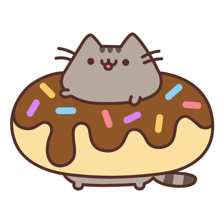 a cat sitting on top of a donut covered in chocolate frosting and sprinkles