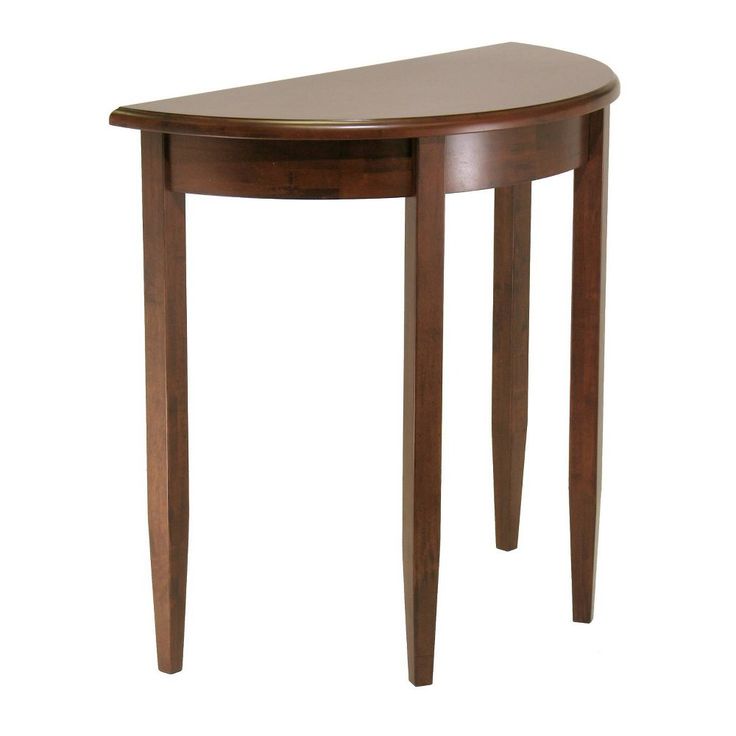 a small wooden table with two legs and a curved top on an isolated white background