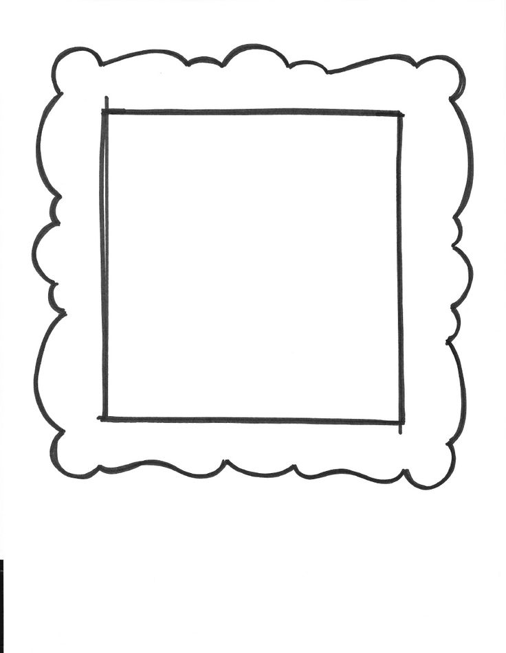 a square frame with scalloped edges in black and white on a sheet of paper