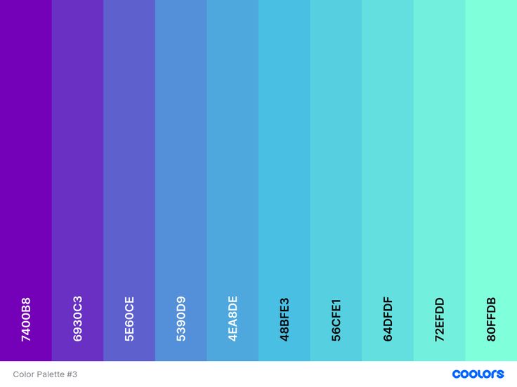 an image of the color chart for different shades of blue, purple and green on a white background